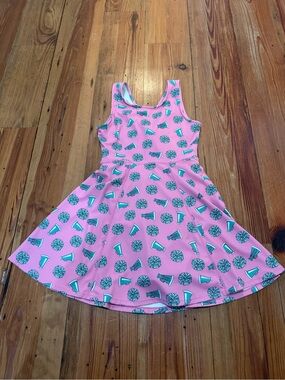 SweetHoney Pink Dress with Teal Megaphone & Pom Pattern